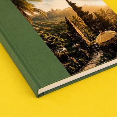 Hoek van een linnen Premium Fotoboek