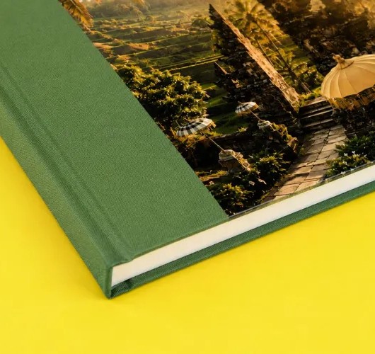 Hoek van een linnen Premium Fotoboek