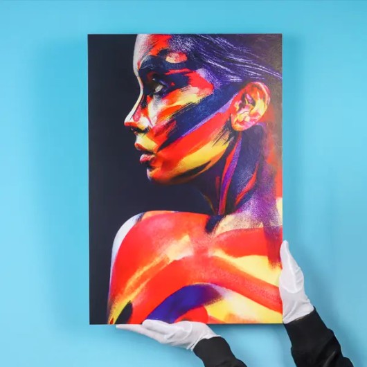 Fine-art print op aluminium dibond met matte finish en zichtbare papierstructuur