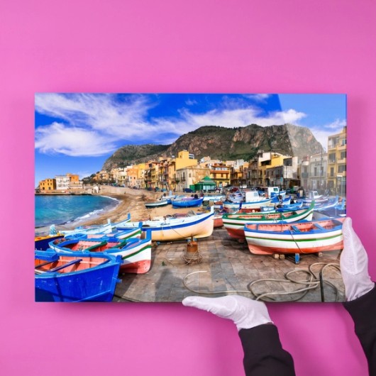 Photo behind acrylic glass glossy sand