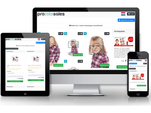 Screenshots van de het verkoopplatform Profotosales