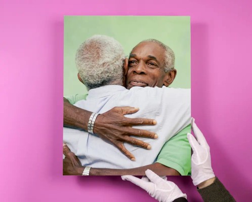 Photo Block op roze muur