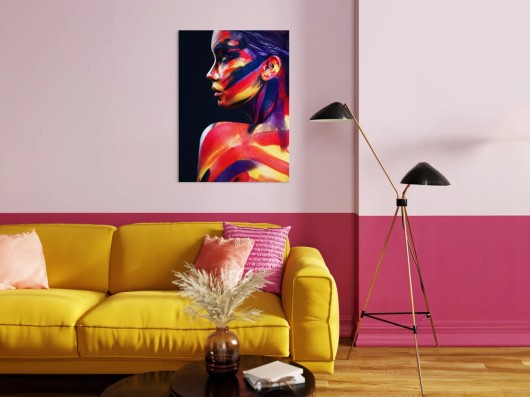 Fine-art print op aluminium dibond in een interieur, aan de muur in een woonkamer